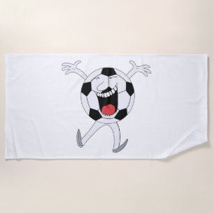 Laughing Soccer Ball Mascot Beach Towel