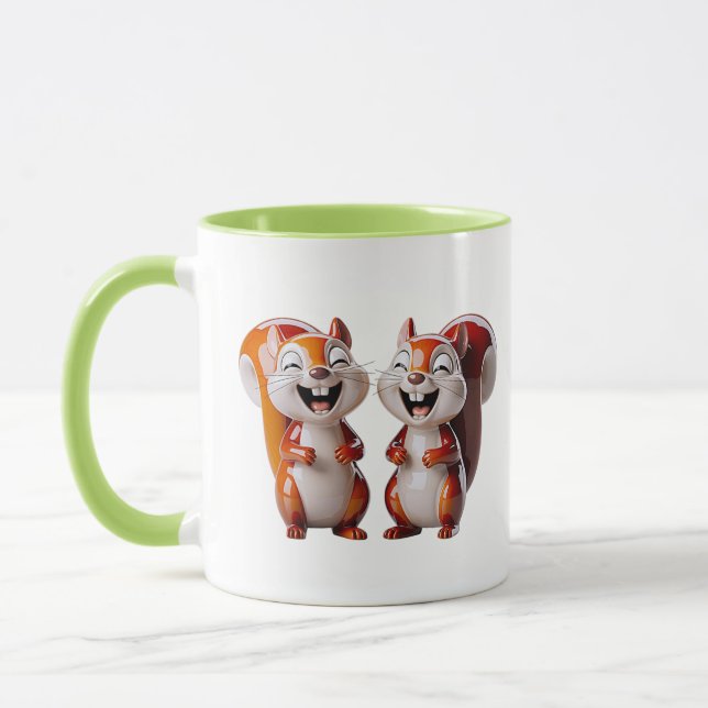 Laughing Squirrel Duo Cute Cartoon Mug (Left)