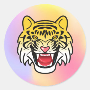 Laughing Tiger Face Artwork-21876 Classic Round Sticker