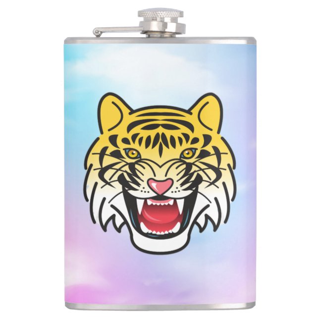Laughing Tiger Face Artwork-21876 Hip Flask (Front)