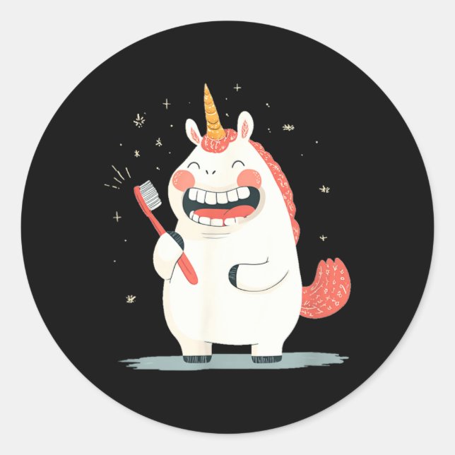 Laughing Unicorn with Teeth Care for Toothbrush Classic Round Sticker (Front)