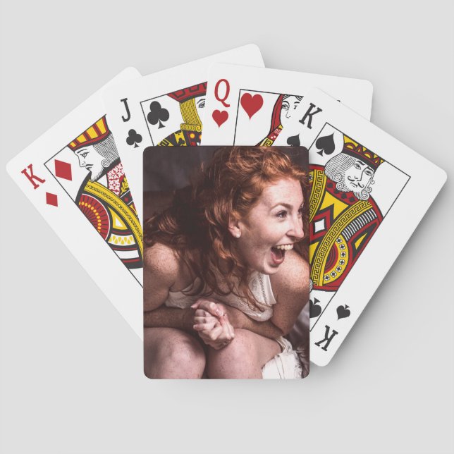 Laughing Young Actress Playing Cards (Back)