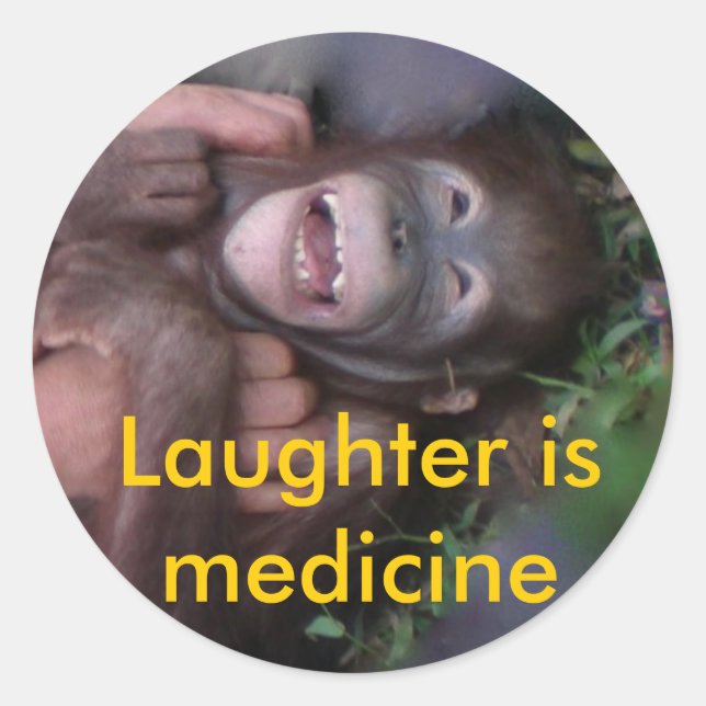 Laughter is Medicine Laughing Animals Classic Round Sticker (Front)