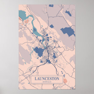 Launceston Australia Breezy City Map Travel Poster