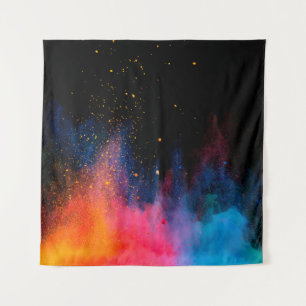 Launched colourful powder, isolated on black backg tapestry