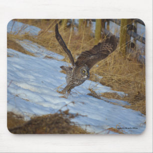 Launching Great Grey Owl and Snow Wildlife Raptor Mouse Mat