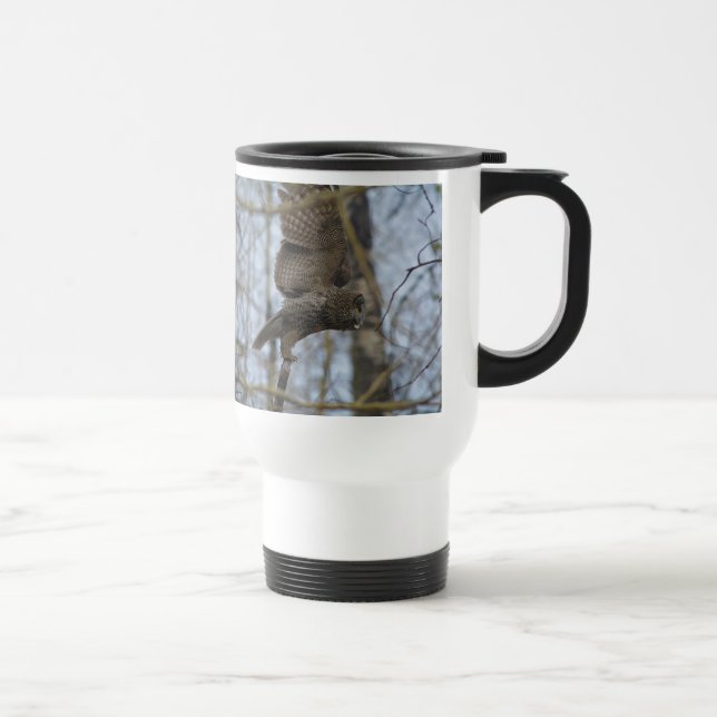 Launching Great Grey Owl & Forest Wildlife Raptor Travel Mug (Right)