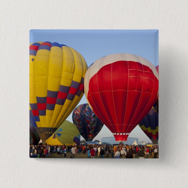 Launching hot air balloons 2 15 cm square badge (Front)