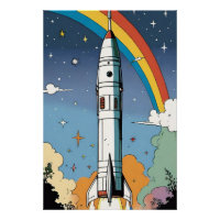Launching space rocket retro Glossy Poster