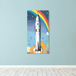 Launching space rocket retro Glossy Poster Canvas Print