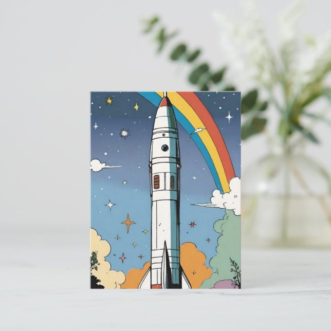 Launching space rocket retro Glossy Poster Postcard (Standing Front)
