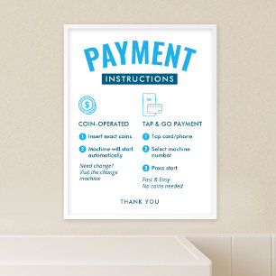 Laundromat Payment Instructions Poster Wall Sign