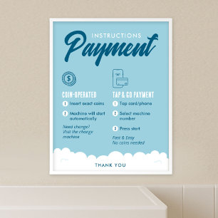 Laundromat Payment Instructions Poster Wall Sign