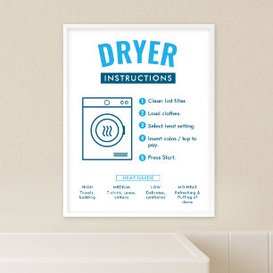 Laundromat Tumble Dryer Instructions Sign Poster