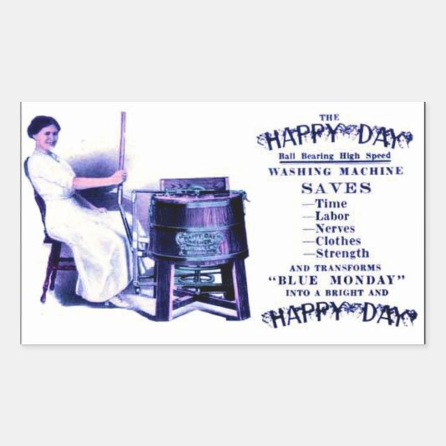 Laundry, 1910, Happy Days Washing Machine Rectangular Sticker (Front)