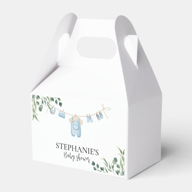 Laundry Blue Greenery Baby Shower Favour Box (Front Side)