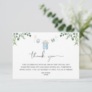 Laundry Blue Greenery Baby Shower  Thank You Card