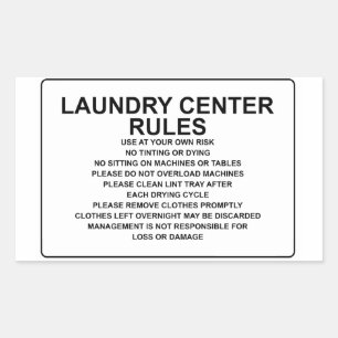 'Laundry Centre Rules' Laundromat Overlay Black Rectangular Sticker