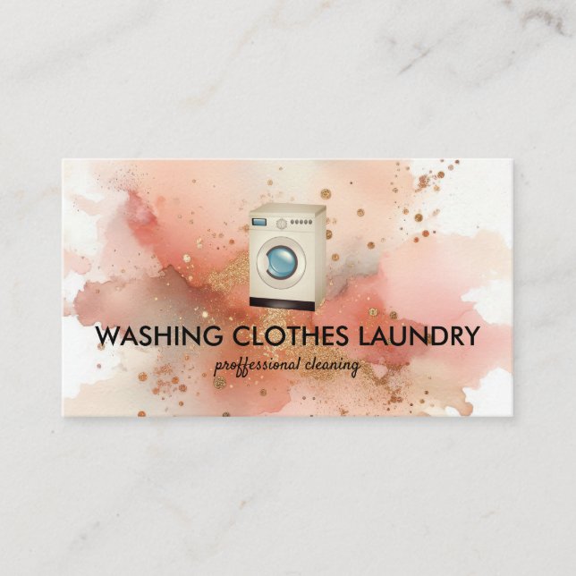 Laundry Cleaning Clothes Watercolor Rosegold Business Card (Front)