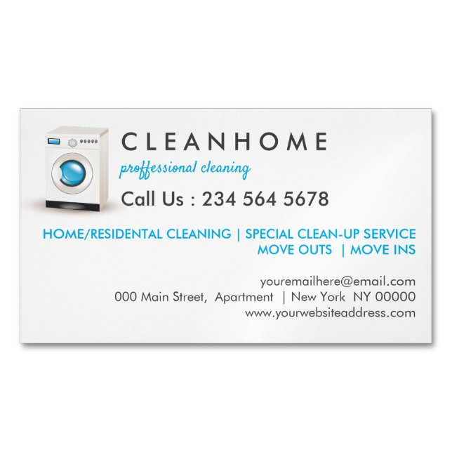 Laundry Cleaning Service Magnetic Business Card (Front)