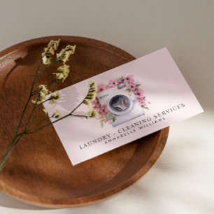 Laundry Cleaning Services Blush QR Code  Business Card