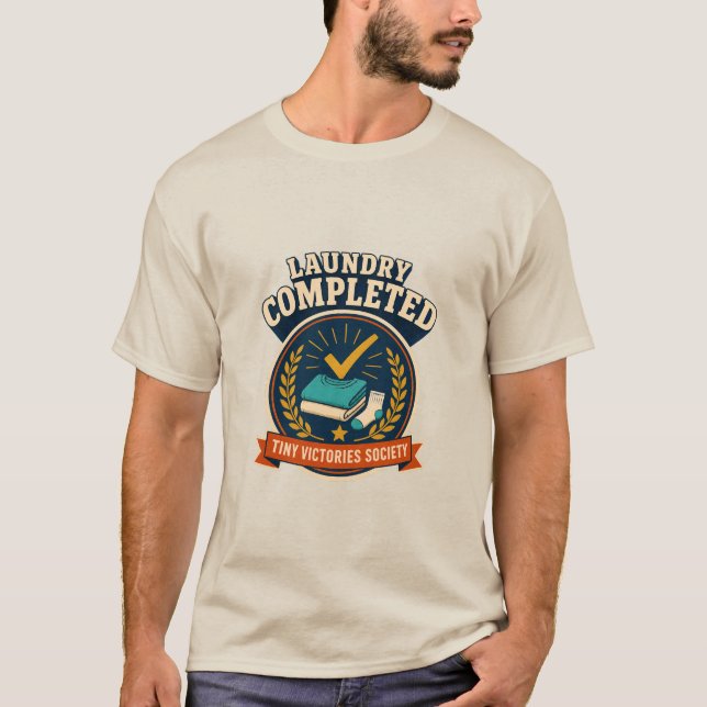 Laundry Completed Retro Chore Victory Badge T-Shirt (Front)