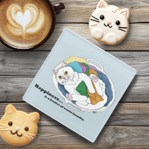 Laundry Day Cat Glass Coaster