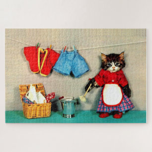 laundry day for tabby kitten jigsaw puzzle
