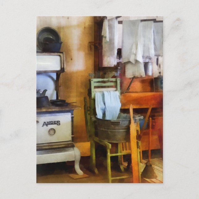 Laundry Drying in Kitchen Postcard (Front)