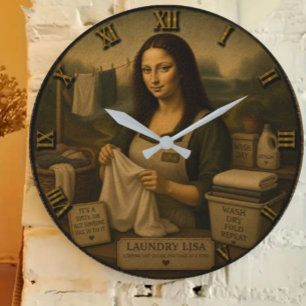Laundry Funny Mona Lisa  Housekeeping Gift Large Clock