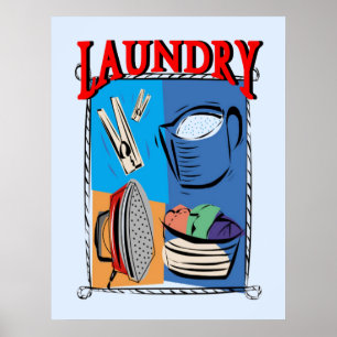 Laundry Items, iron, pins, soap Poster