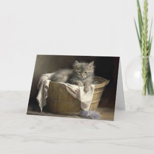 Laundry Or Playtime Grey Kitten Portrait Card