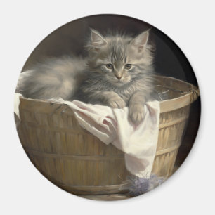 Laundry Or Playtime Grey Kitten Portrait Magnet