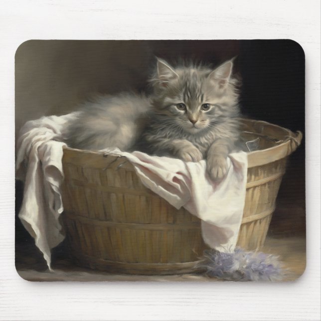 Laundry Or Playtime Grey Kitten Portrait Mouse Mat (Front)