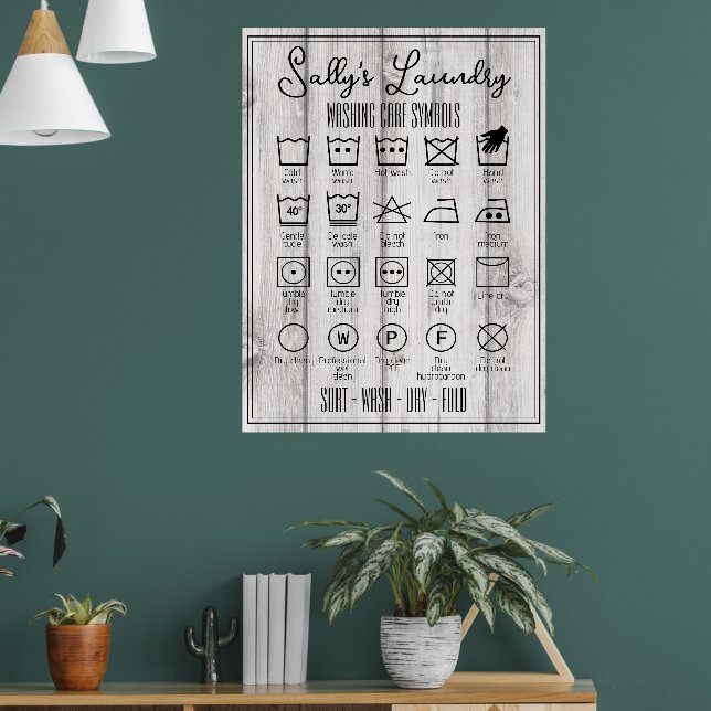 Laundry poster infographic wash symbols utility (Living Room 1)