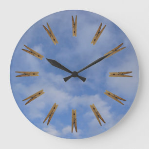 Laundry room Clothespin Sky Large Clock