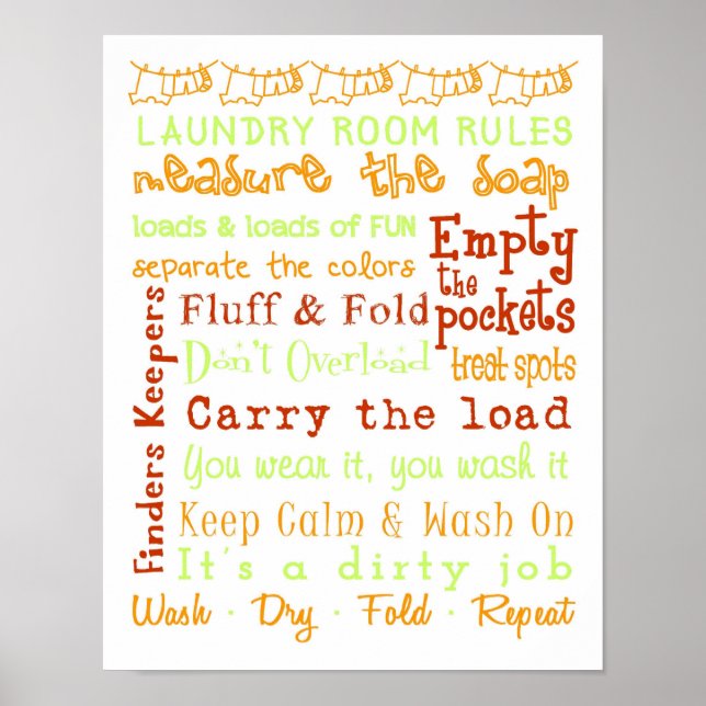 Laundry Room Rules Poster (Front)