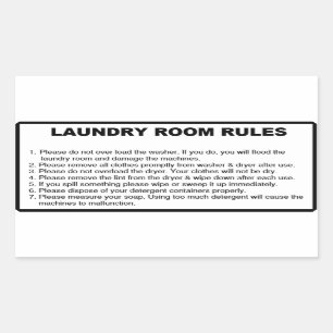 'Laundry Rules' Laundromat Overlay Black Rectangular Sticker