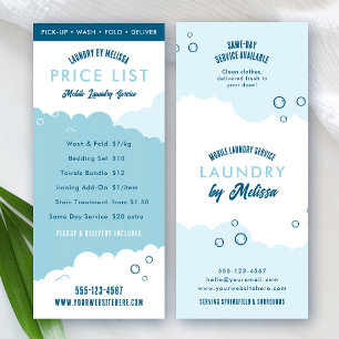 Laundry Service Dry Cleaner Price List Blue White Rack Card