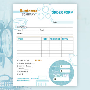 Laundry Services Laundromat Order Invoice Form Notepad
