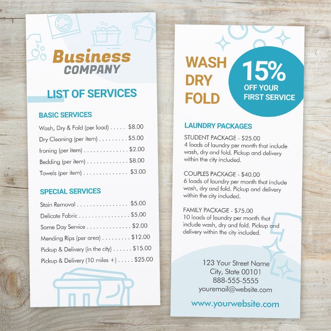 Laundry Services Price List of Services Menu Card (Creator Uploaded)