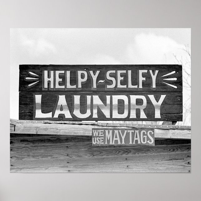 Laundry Sign, 1938. Vintage Photo Poster (Front)