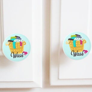Laundry Wash Basket Full of Clothes Ceramic Knob