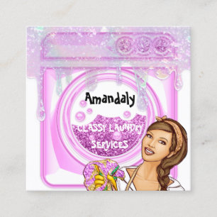 Laundry Washing Cleaning Service QR Code Drips Square Business Card