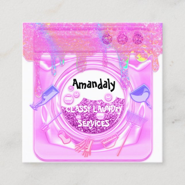 Laundry Washing Cleaning Service QR Code White Square Business Card (Front)