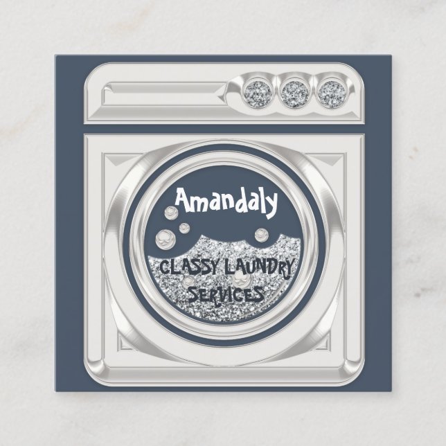 Laundry Washing Machine Home Cleaning QR Code Logo Square Business Card (Front)