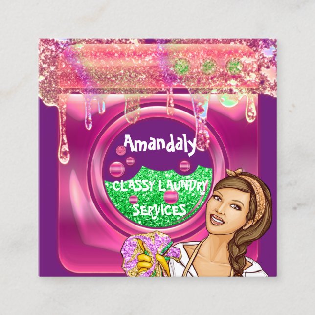 Laundry Washing Machine Home Cleaning QR Code Maid Square Business Card (Front)