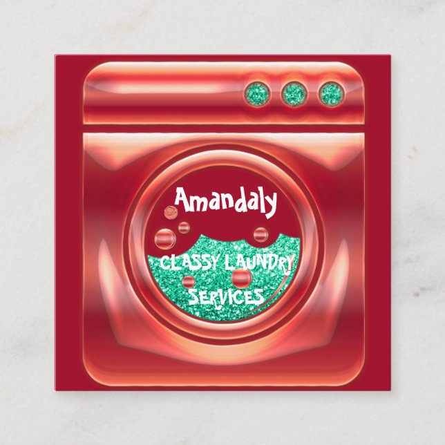 Laundry Washing Machine Home Cleaning QR Code Red Square Business Card (Front)