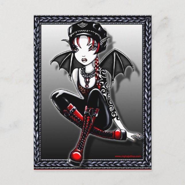 Laura Bat Winged Biker Fae Postcard (Front)