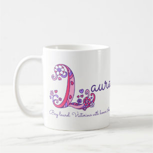 Laura name meaning heart flower L monogram mug